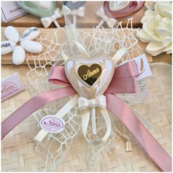 Bomboniera Comunione e Cresima "Lecca Lecca" Cuore in Ceramica Perlata con Nome Oro