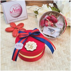 Bomboniera Laurea 110 e Lode Scatolina Cappelliera Rossa e Blu con Tag Legno