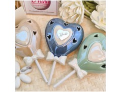 Bomboniera Comunione e Cresima "Lecca Lecca" Cuore Traforato in Ceramica con Nome e Scatola Regalo