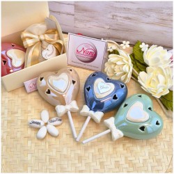 Bomboniera Comunione e Cresima "Lecca Lecca" Cuore Traforato in Ceramica con Nome e Scatola Regalo