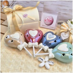 Bomboniera Comunione e Cresima "Lecca Lecca" Cuore Traforato in Ceramica con Nome e Scatola Regalo