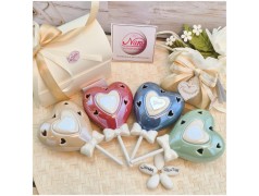 Bomboniera Comunione e Cresima "Lecca Lecca" Cuore Traforato in Ceramica con Nome e Scatola Regalo