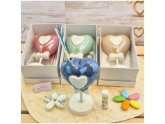 Bomboniera Comunione e Cresima Profumatore "Lecca Lecca" Cuore in Ceramica con Essenza