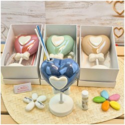 Bomboniera Comunione e Cresima Profumatore "Lecca Lecca" Cuore in Ceramica con Essenza