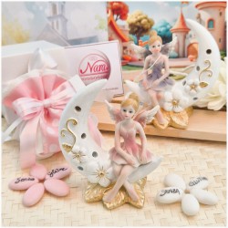 Bomboniera Battesimo e Comunione "Sogni di Fata" su Luna Traforata con Base Oro