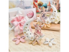 Bomboniera Battesimo e Comunione "Sogni di Fata" su Luna Traforata con Base Oro