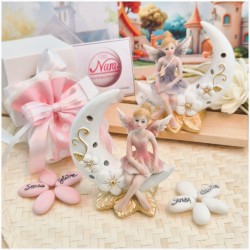 Bomboniera Battesimo e Comunione "Sogni di Fata" su Luna Traforata con Base Oro