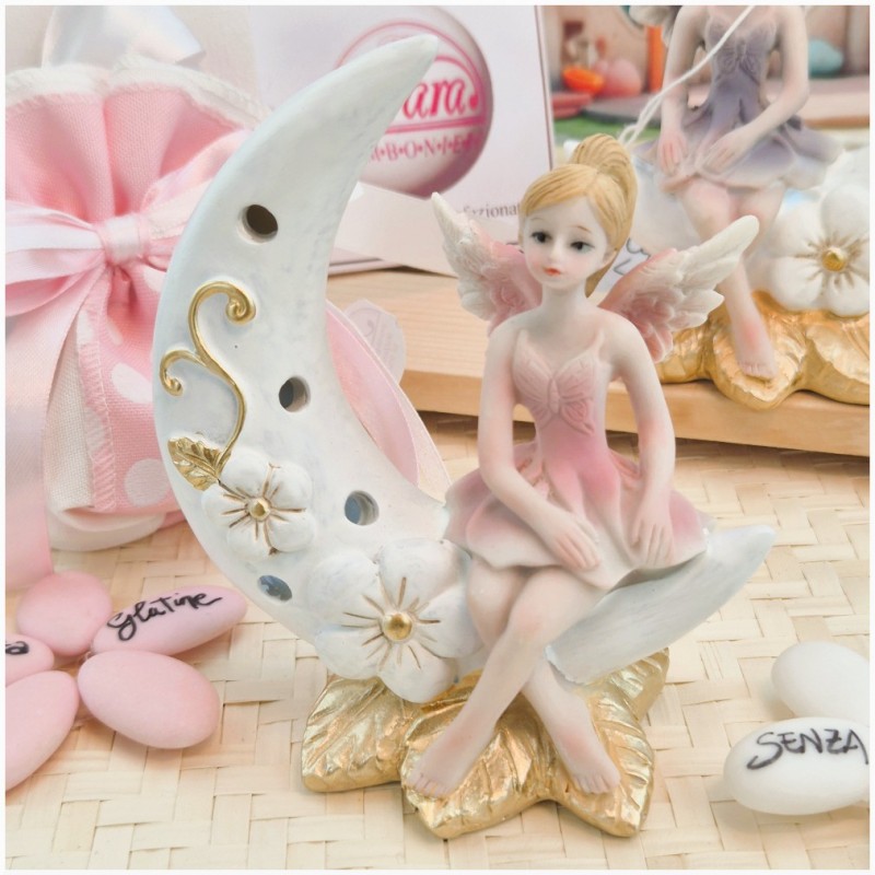 Bomboniera Battesimo e Comunione "Sogni di Fata" su Luna Traforata con Base Oro