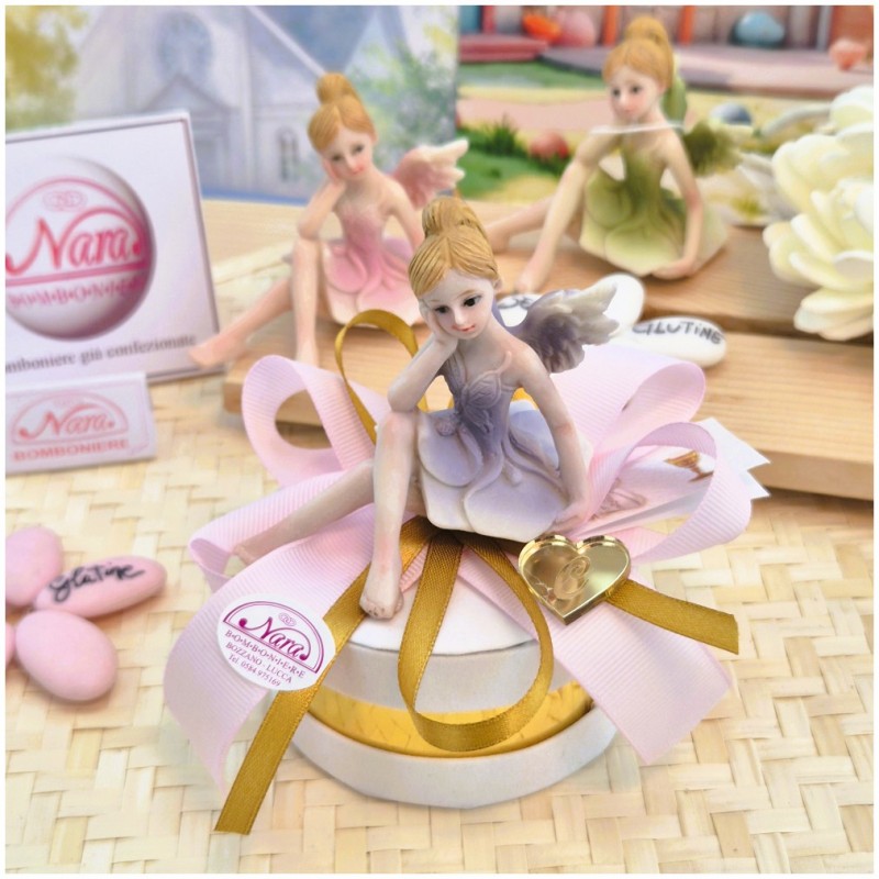 Bomboniera Comunione e Battesimo "Fata Sognatrice" su Cappelliera Oro con Cuore Specchiato