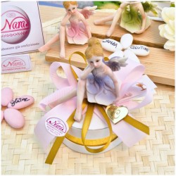 Bomboniera Comunione e Battesimo "Fata Sognatrice" su Cappelliera Oro con Cuore Specchiato