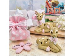 Bomboniera Battesimo Bimba "Dolce Cerbiatto" in Scatola con Nastro Rosa e Pois