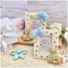 Bomboniera Battesimo Bimbo Cornice Portafoto Dolce Cerbiatto con Maxi Fiocco Celeste