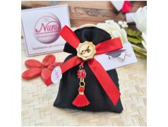 Bomboniera Laurea Architettura e Ingegneria Sacchetto Raso Nero con Coccinella Portafortuna e Iniziale