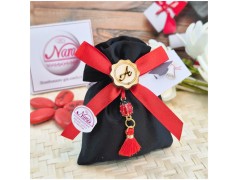 Bomboniera Laurea Architettura e Ingegneria Sacchetto Raso Nero con Coccinella Portafortuna e Iniziale
