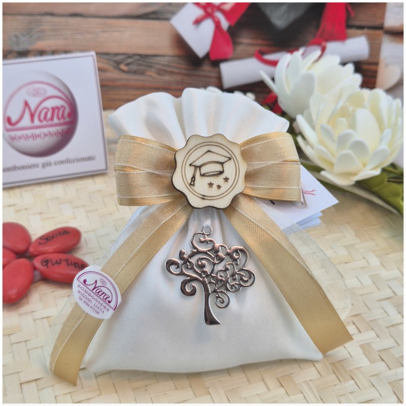 Bomboniera Laurea Scienze della Formazione Sacchetto Raso con Albero della Vita