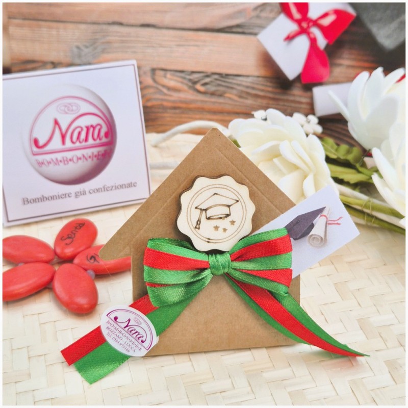 Bomboniera Laurea Segnaposto Scatolina Kraft con Nastro Matematica e Scienze e Tocco Legno