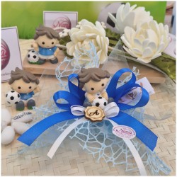 Bomboniera Comunione Calciatori su maxi rete azzurra