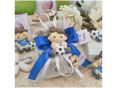 Bomboniere Comunione Calciatore magnete su sacchettino con palloni