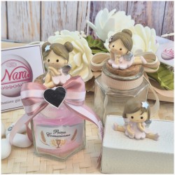 Bomboniera Comunione e Battesimo Barattolo Vetro con "Fatina dei Sogni" e Cuore Specchiato