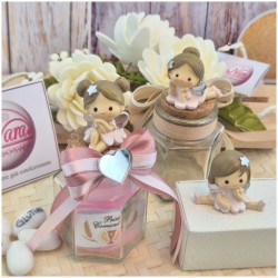 Bomboniera Comunione e Battesimo Barattolo Vetro con "Fatina dei Sogni" e Cuore Specchiato