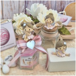 Bomboniera Comunione e Battesimo Barattolo Vetro con "Fatina dei Sogni" e Cuore Specchiato