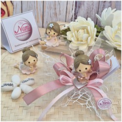 Bomboniera Comunione e Battesimo Fatina dei Sogni su Nuvola di Rete e Cuore Nome