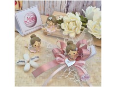 Bomboniera Comunione e Battesimo Fatina dei Sogni su Nuvola di Rete e Cuore Nome