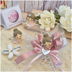 Bomboniera Comunione e Battesimo Fatina dei Sogni su Nuvola di Rete e Cuore Nome