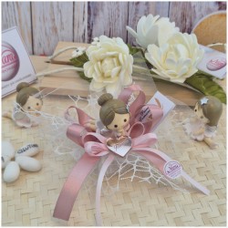 Bomboniera Comunione e Battesimo Fatina dei Sogni su Nuvola di Rete e Cuore Nome