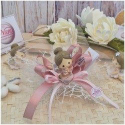 Bomboniera Comunione e Battesimo Fatina dei Sogni su Nuvola di Rete e Cuore Nome