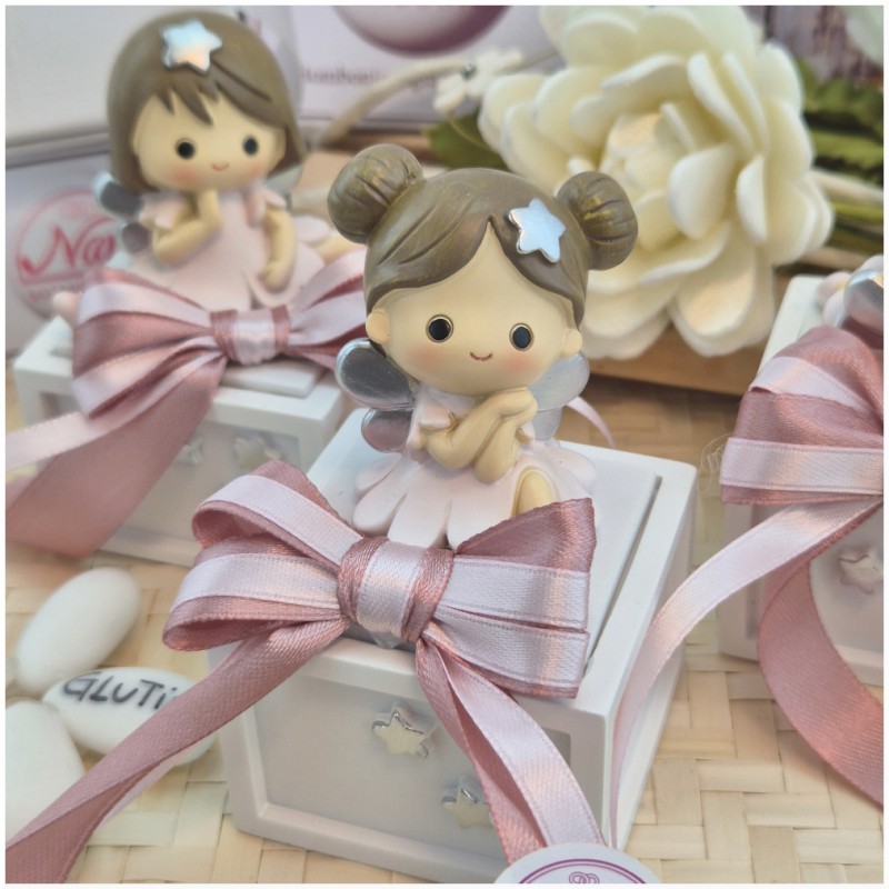 Bomboniera Comunione e Battesimo Scatolina Legno Scrigno dei Sogni con Fatina e Stelle