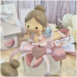 Bomboniera Comunione e Battesimo Statuina Fata Grande su Scatola Cube Trasparente