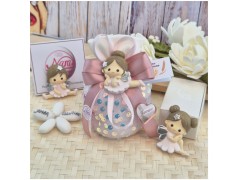 Bomboniera Comunione e Battesimo Magnete Fatina dei Sogni su Sacchetto Paillettes Scintillante