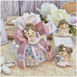 Bomboniera Comunione e Battesimo Magnete Fatina dei Sogni su Sacchetto Paillettes Scintillante