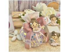 Bomboniera Comunione e Battesimo Magnete Fatina dei Sogni su Sacchetto Paillettes Scintillante