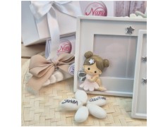 Bomboniera Battesimo Bimba Cornice Portafoto Quadrata Fatina dei Sogni con Stelle Argento