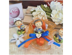 Giocatore Tennis Bomboniera Comunione Piccolo Tennista su Maxi Nuvola Arancione e Blu