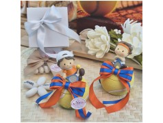 Bomboniere Comunione Tennis Scatola a forma di Pallina con Statuina e Nastro Arancio