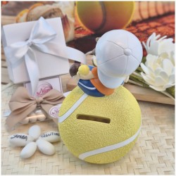 Bomboniera Comunione Utile Salvadanaio Maxi Pallina Tennis con Tubo Confetti