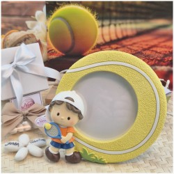 Bomboniera Comunione Tennis Cornice Portafoto Grande Pallina con Statuina