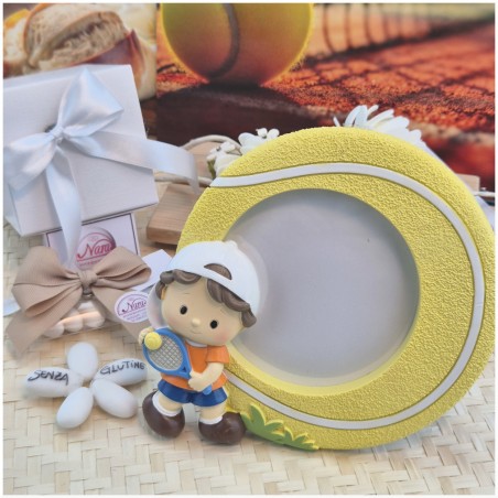 Bomboniera Comunione Tennis Cornice Portafoto Grande "Pallina" con Statuina