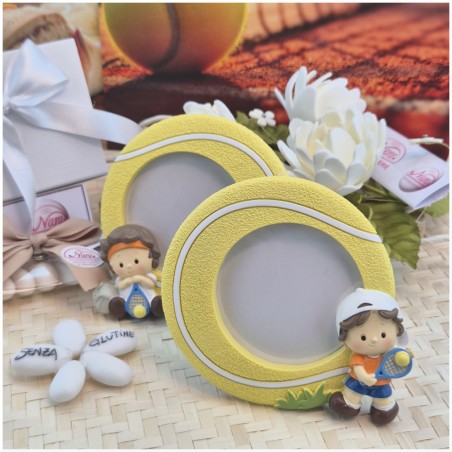 Bomboniera Comunione Tennis Cornice Portafoto "Pallina" con Statuina