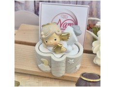 Bomboniera Battesimo e Comunione Scatolina Nuvola dei Sogni con Angioletto e Nastro Tortora