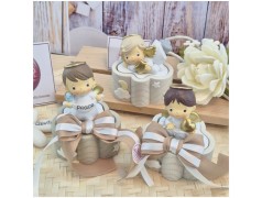 Bomboniera Battesimo e Comunione Scatolina Nuvola dei Sogni con Angioletto e Nastro Tortora