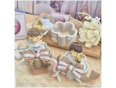 Bomboniera Battesimo e Comunione Scatolina Nuvola dei Sogni con Angioletto e Nastro Tortora