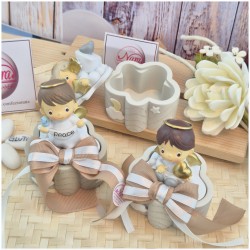 Bomboniera Battesimo e Comunione Scatolina Nuvola dei Sogni con Angioletto e Nastro Tortora