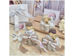 Bomboniera Battesimo e Comunione Scatolina Nuvola dei Sogni con Angioletto e Nastro Tortora