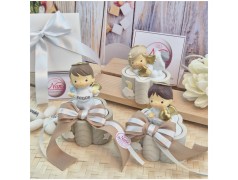 Bomboniera Battesimo e Comunione Scatolina Nuvola dei Sogni con Angioletto e Nastro Tortora