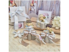 Bomboniera Battesimo e Comunione Scatolina Nuvola dei Sogni con Angioletto e Nastro Tortora