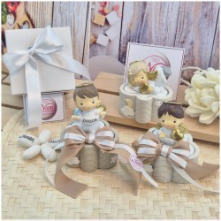 Bomboniera Battesimo e Comunione Scatolina Nuvola dei Sogni con Angioletto e Nastro Tortora